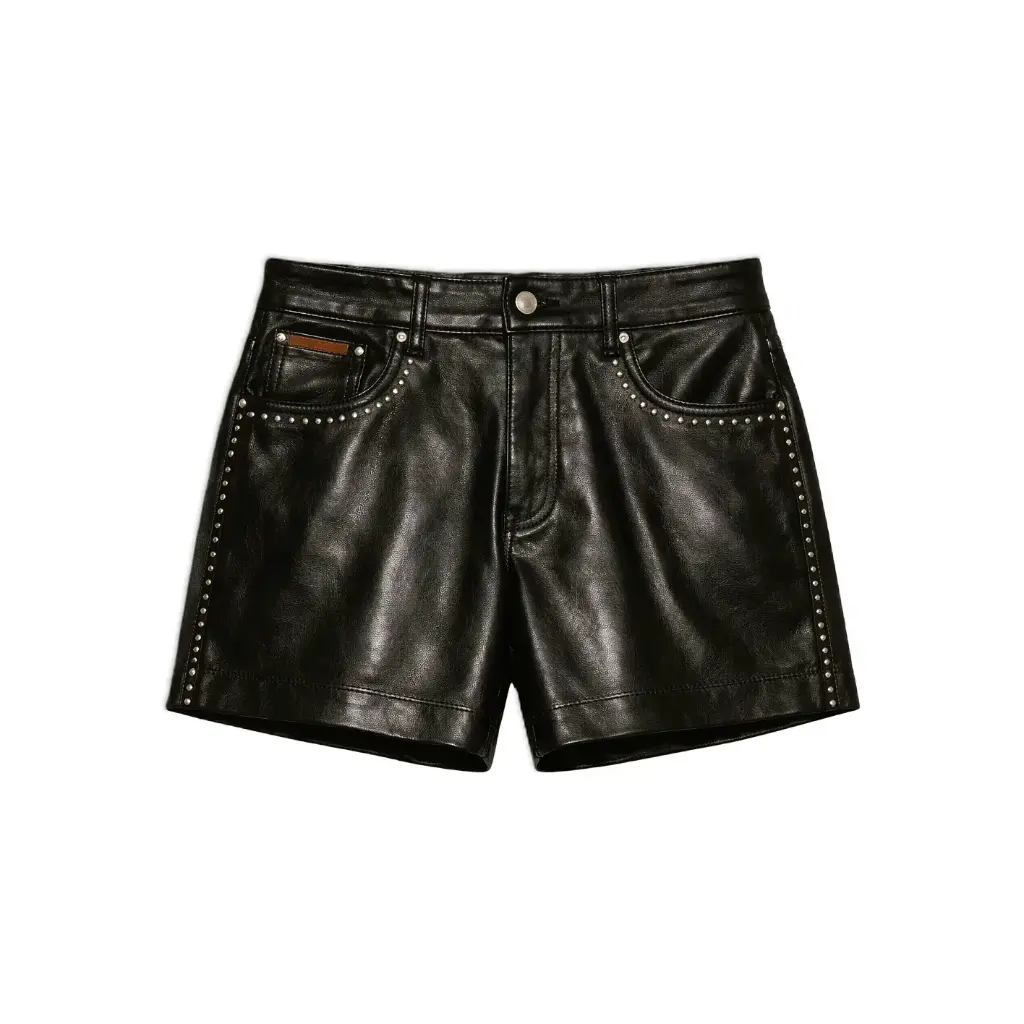 Studded Black Leather Shorts