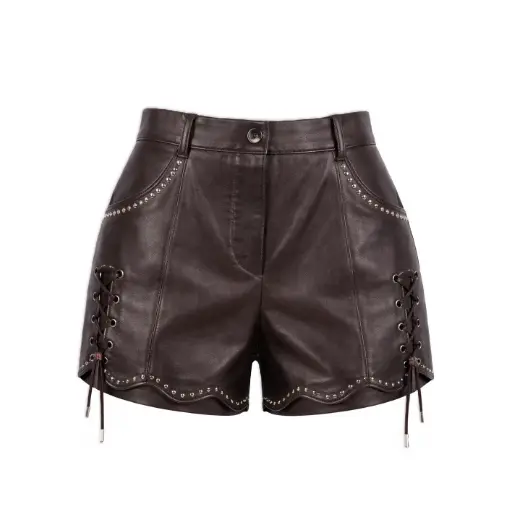 Studded Lace-Up Leather Shorts