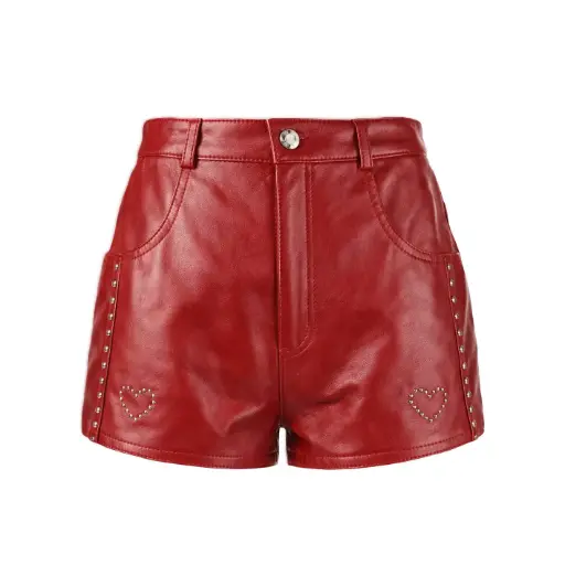 Studded Heart Detail Leather Shorts