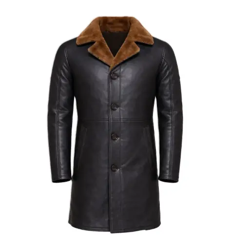 Classic Leather Coat with Fur Collar