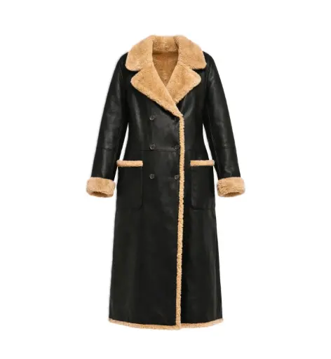 Shearling-Lined Leather Long Coat