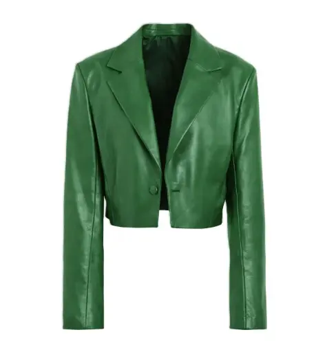 Cropped Green Leather Blazer