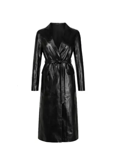 Classic Black Leather Trench Coat