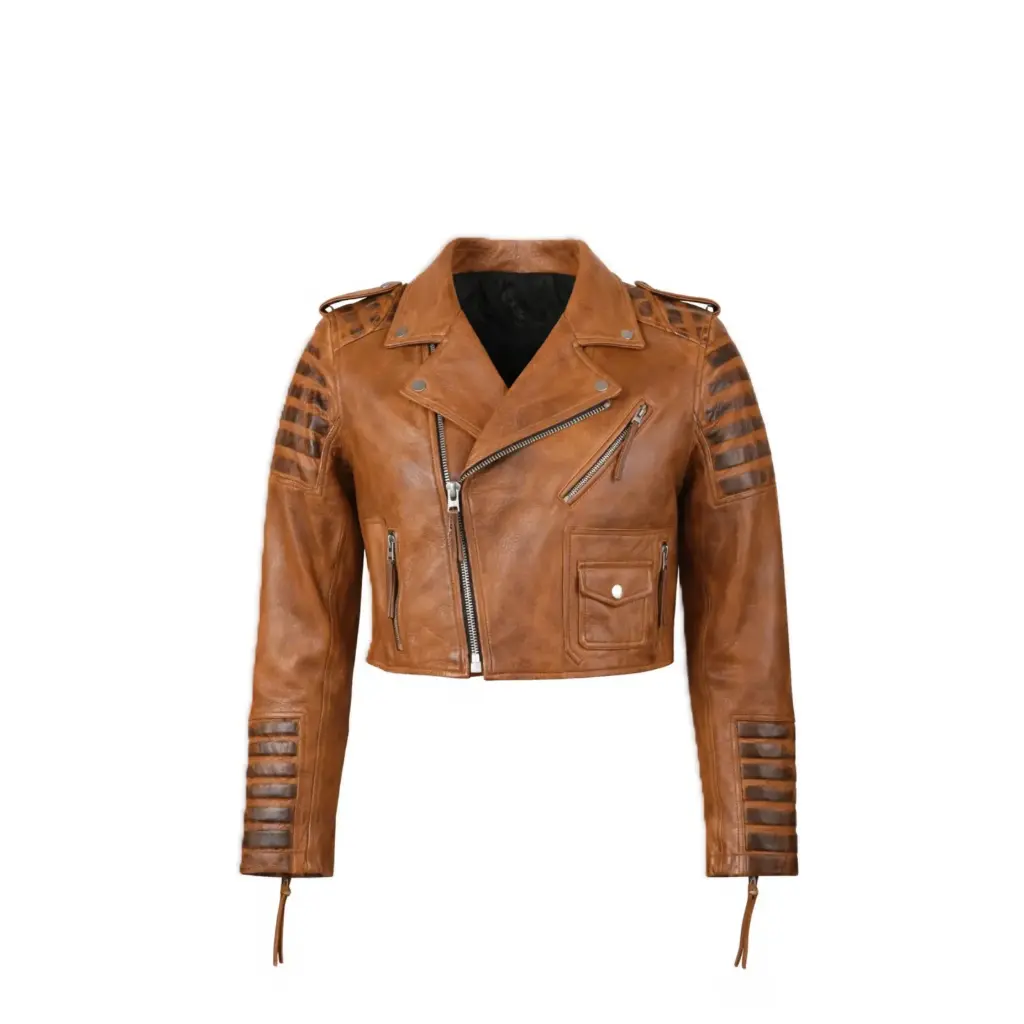 Vintage Cropped Leather Biker Jacket