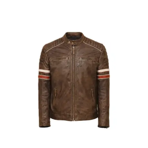 Vintage Racer Stripe Leather Jacket