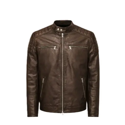 Quilted Shoulder Leather Jacket