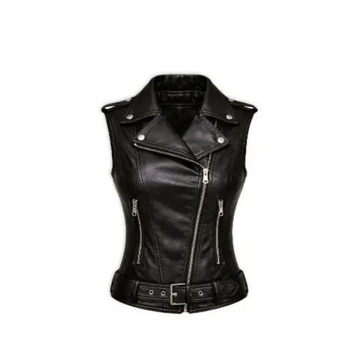 Women’s Black Leather Biker Vest