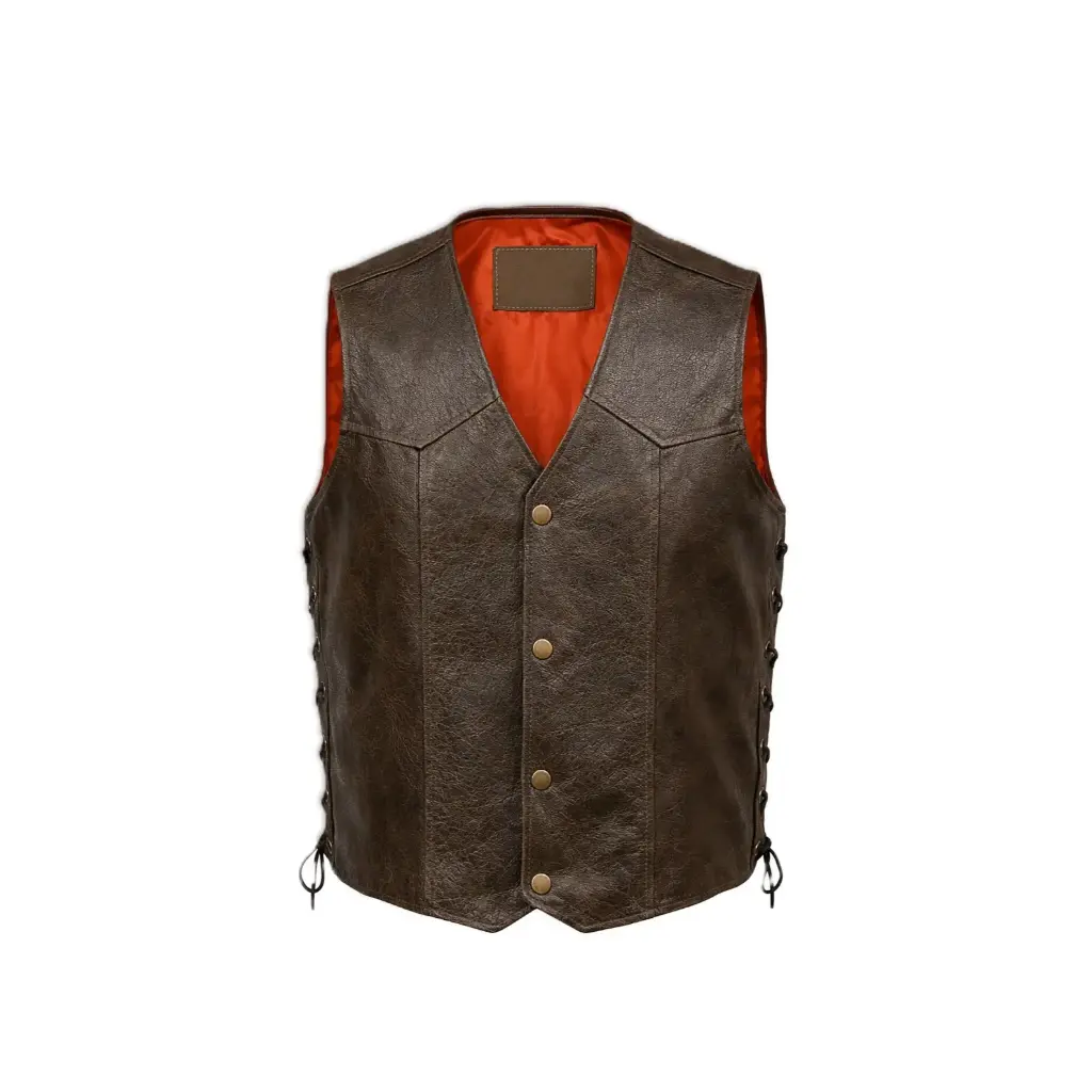 Classic Brown Leather Motorcycle Vest